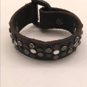Real Brown leather bracelet with stones
